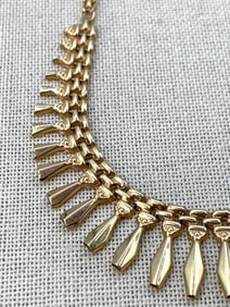 10k Gold Egyptian Revival Fringed Cleopatra 7.7 Gram Luxurious Italian Made Necklace