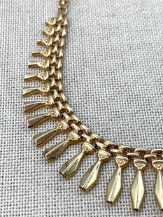 10k Gold Egyptian Revival Fringed Cleopatra 7.7 Gram Luxurious Italian Made Necklace: Stunning! Hallmarked 10k Italy, working closure, 7.7 gram weight, expertly crafted in a timeless design.