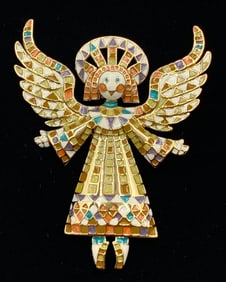 Bob Mackie Large Enamel Holiday Angel Brooch, New in the Box Designer Pin