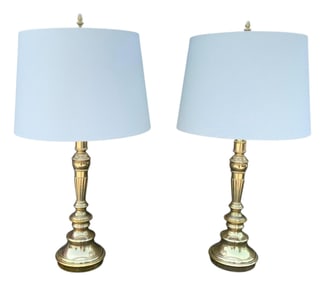 Pair STIFFEL Classic Gleaming Brass Vintage Table, Bedside, Library, Buffet Lamps
