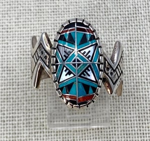 Roderick and Marilyn Tenorio Sterling Silver Mosaic Inlaid Southwestern Native American 925 Ring