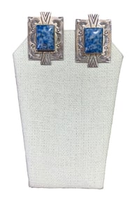 Carolyn Pollack Sterling Silver Native American Crafted Sodalite Clip Earrings