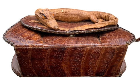 Mid Century to 80s Reptilian Alligator Taxidermy, Lizard and Snake Handbag, Purse, 5 pc Collection