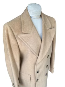 Vintage Men's Camel Hair Wool Double Breasted Polo Coat, Belted Back Overcoat