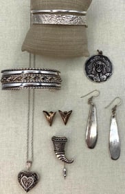 9 pc Fine Sterling Silver and Costume Silverplate Jewelry Collection