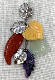 Carolyn Pollack Sterling Silver Carved Gemstone 925 Leaf Pendant