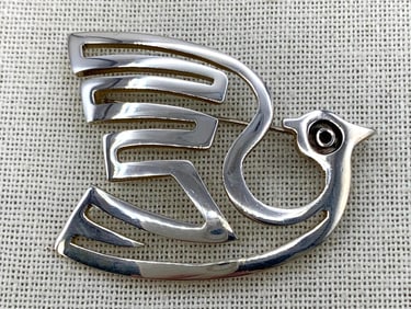Large Sterling Silver Mexican Bird Brooch