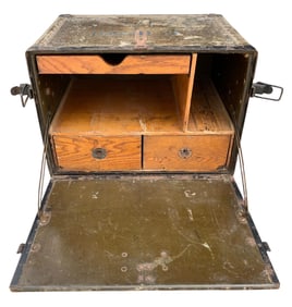 WWII US Military Campaign Portable Trunk Field Desk U. S. A-T Stencil, Wood Drawers