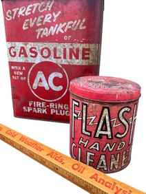 3 pc Vintage Petroliana Service Station, Gas Station, Tins and Oil Advertising Yardstick Gauge