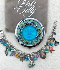 Kirks Folly Seaview Moon Magic Jeweled Mirror Compact and Magic Sea Ocean Life Charm Bracelet