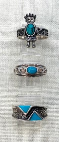 Trio Sterling Silver and Turquoise Rings: 2 Carolyn Pollack Native American Crafted Pieces