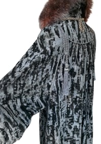 Opulent Antique c1916 Crushed Velvet Dolman Sleeve Asymmetrical Hem Fur Trimmed Cocoon Coat