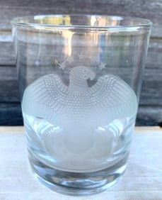 32 pc Freedom Eagle Etched Glass Vintage Barware Cocktail, Coffee, Clear Glass Set