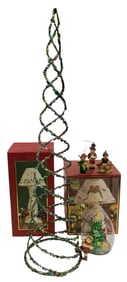 8 pc Vintage Christmas Decorations: Lenox Tartan Lamp, Holly Candlestick, Hummel Ornaments