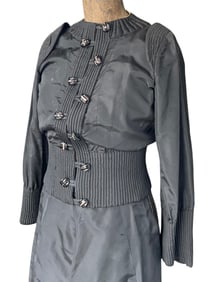 Antique Mme Helene Schloesser Robes et Manteaux 2 pc Black Silk Quilted Bodice Ensemble