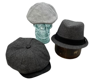 3 pc Men's Wool Fedora Hat and Newsboy Cap Collection