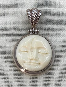 Sterling Silver Double Moon Face 925 Pendant