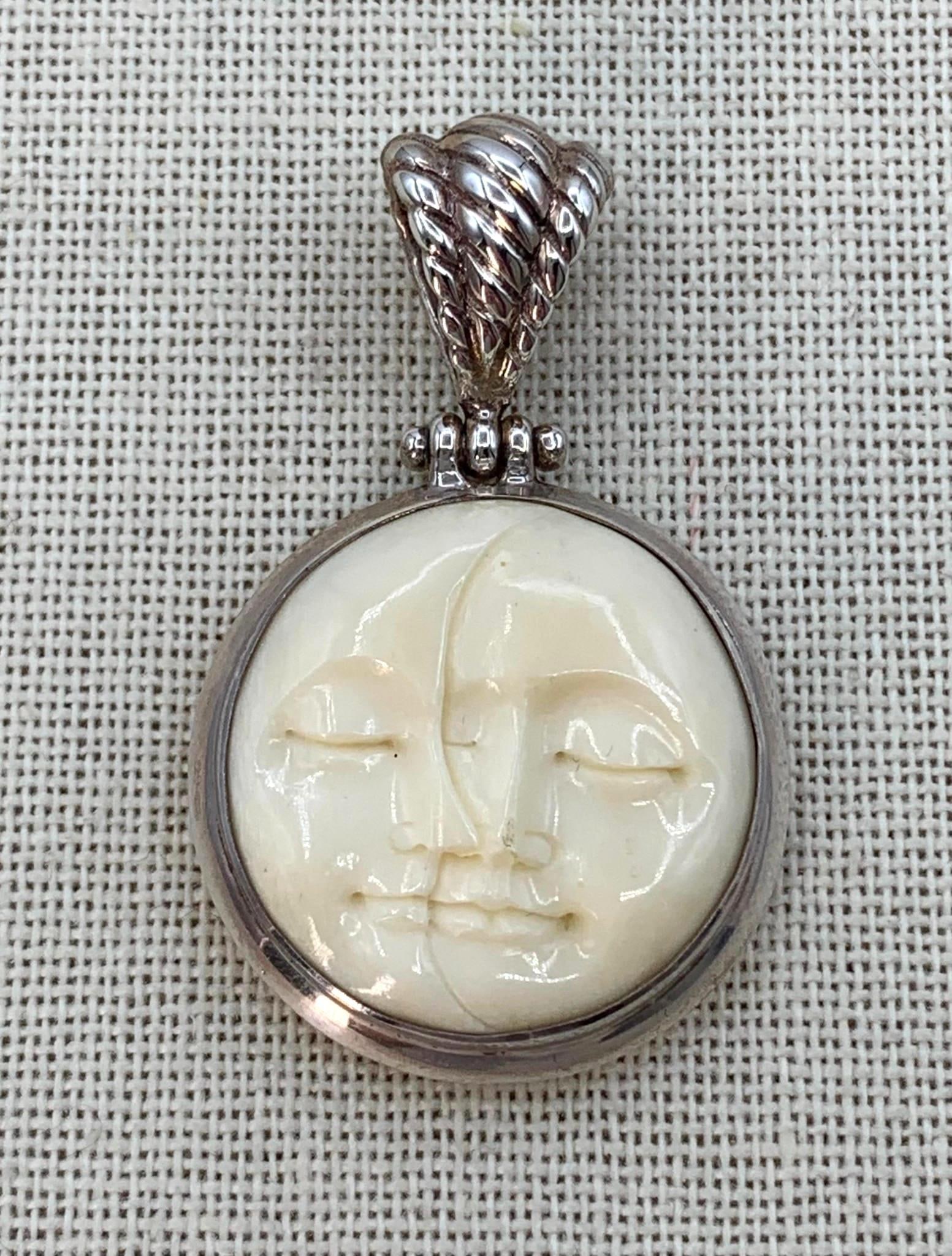 Sterling Silver Double Moon Face 925 Pendant (1 of 7)