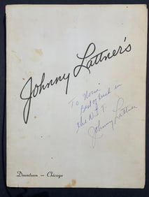 Autographed 1963 Football Star Johnny Lattner's Signed Chicago Restaurant Menu with Napkins