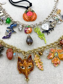 3 pc Magical Kirks Folly Halloween and Autumn Charm Bracelets with Apricot Moon Pumpkin Necklace