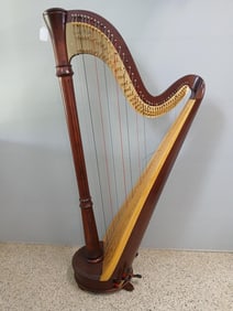 Lyon & Healy Semi Grand Pedal Pump Harp Walnut/Gold/Mahogany inlaid w/ Cover and accessories