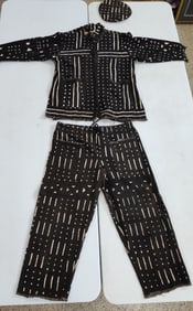 Kenn Brooks International Culture Wear mud cloth 3 pce.zip up smock , pants and hat