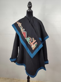 International designer Hiroko Koshino wool cloak with embroidery