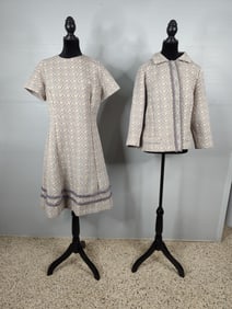 Retro original Leslie Pomer Polyester Knit Originals maxi hostess dress and overcoat