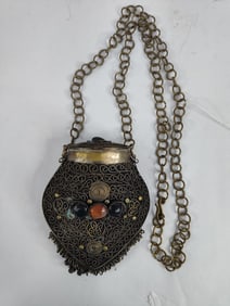Ethnic Sajai Silver Tone Metal Purse
