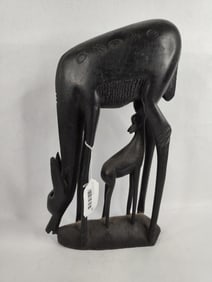 Hand Carved Mother and Fawn Wooden Antelope