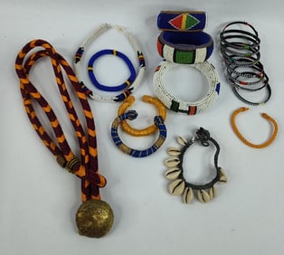 Larg lot of ceremonial beadwork bracelets and necklaces and more