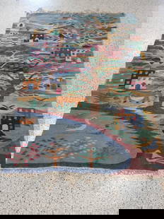 1930's Hand woven tapestry  with Town scenery depicting life of that era: 76 x 50