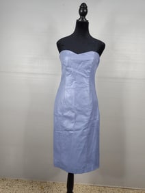 Luxury Fashion Designer blue leather strapless pencil dress