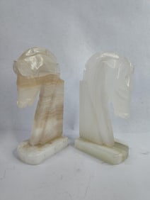 Mid Century marble/alabaster horse head bookends carved from natural stone