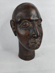 Rare 19th Century West African Yoruba Benin bronze head of an Ooni (ruler) sculpture