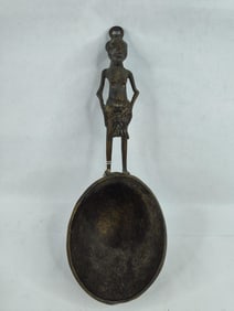 African Yoruba Ceremonial Bronze spoon w/ Anthropomorphic handle
