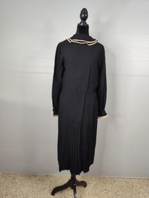 Arline of Beverly Hills Timeless Classic Custom long sleeved Black dress w/ pale trim