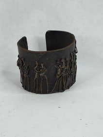 Agnese Udinotti Cuff Bracelet Depicting figures in a Bronze or oxidized copper