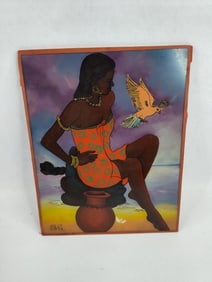 Artist signed reverse painted wall hanging