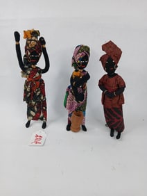 AFRICAN handcrafted cloth dolls lot of 3