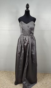 Onyx Designer Custom timeless strapless formal gown in a dull silver/gray