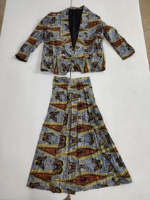 Custom Designer African textile skirt suit in matching butterfly pattern