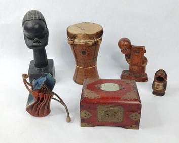 Assorted lot of Collector items inc. inlaid chest, tribal statue/figurine and more