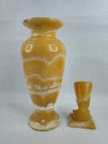 Large Onyx marble vase and figural statue