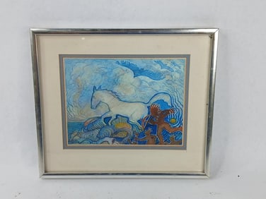 Original Charles H. Kapity Artist signed Wind Rain and the White Stalion Framed Art