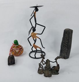 Tribal art lot inc. Candleholder and hand made vessel, and more