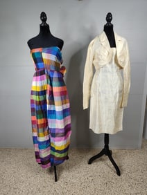Onyx Custom Designer Silk Dress lot with jacket and strapless block colored dress