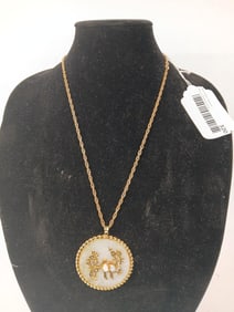 Carved Stone/ Agate/ All natural material Fu Symbol Pendant and Chain