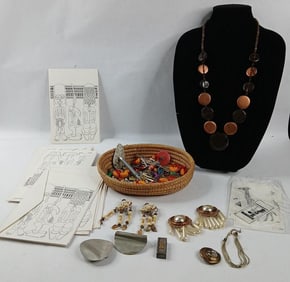 African Culture Art Cards and jewelry inc. Pins, earrings and more along with hand woven basket