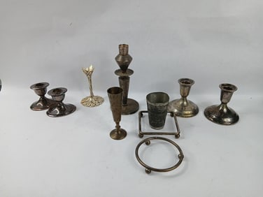 Large lot of Silver Plated Candle Holders